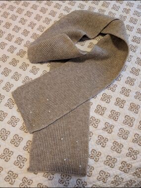 H&M Beaded Knit Scarf in Taupe